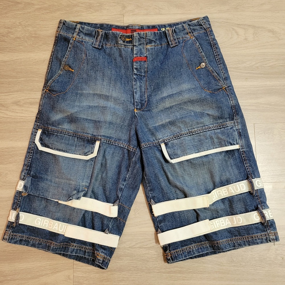 VTG MARITHE FRANCOIS GIRBAUD BAGGY DENIM SHORTS MENS 38X15 DOUBLE SHUTTLE TAPE
